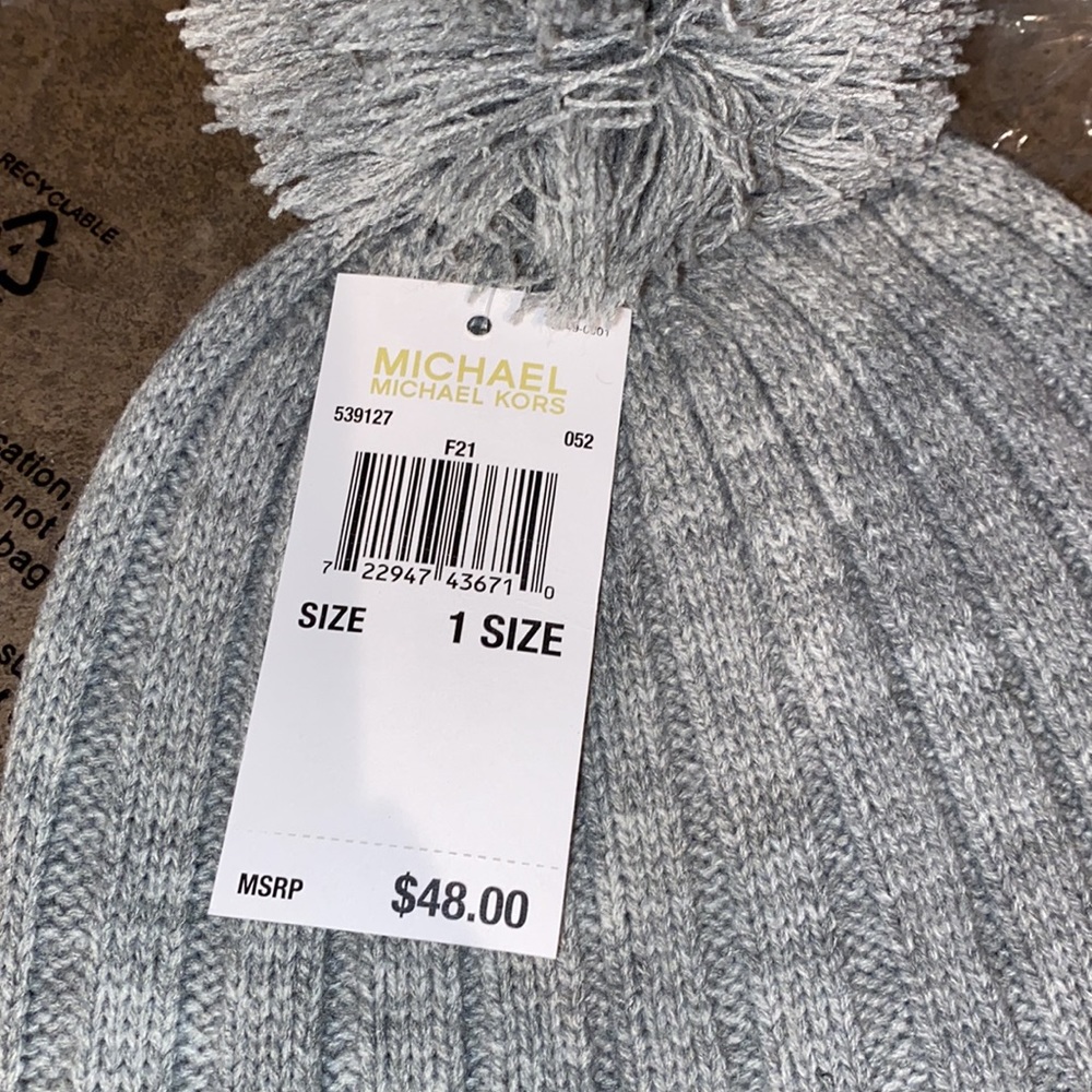 Michael Kors Gray Beanie with Pom - Picture 6 of 6